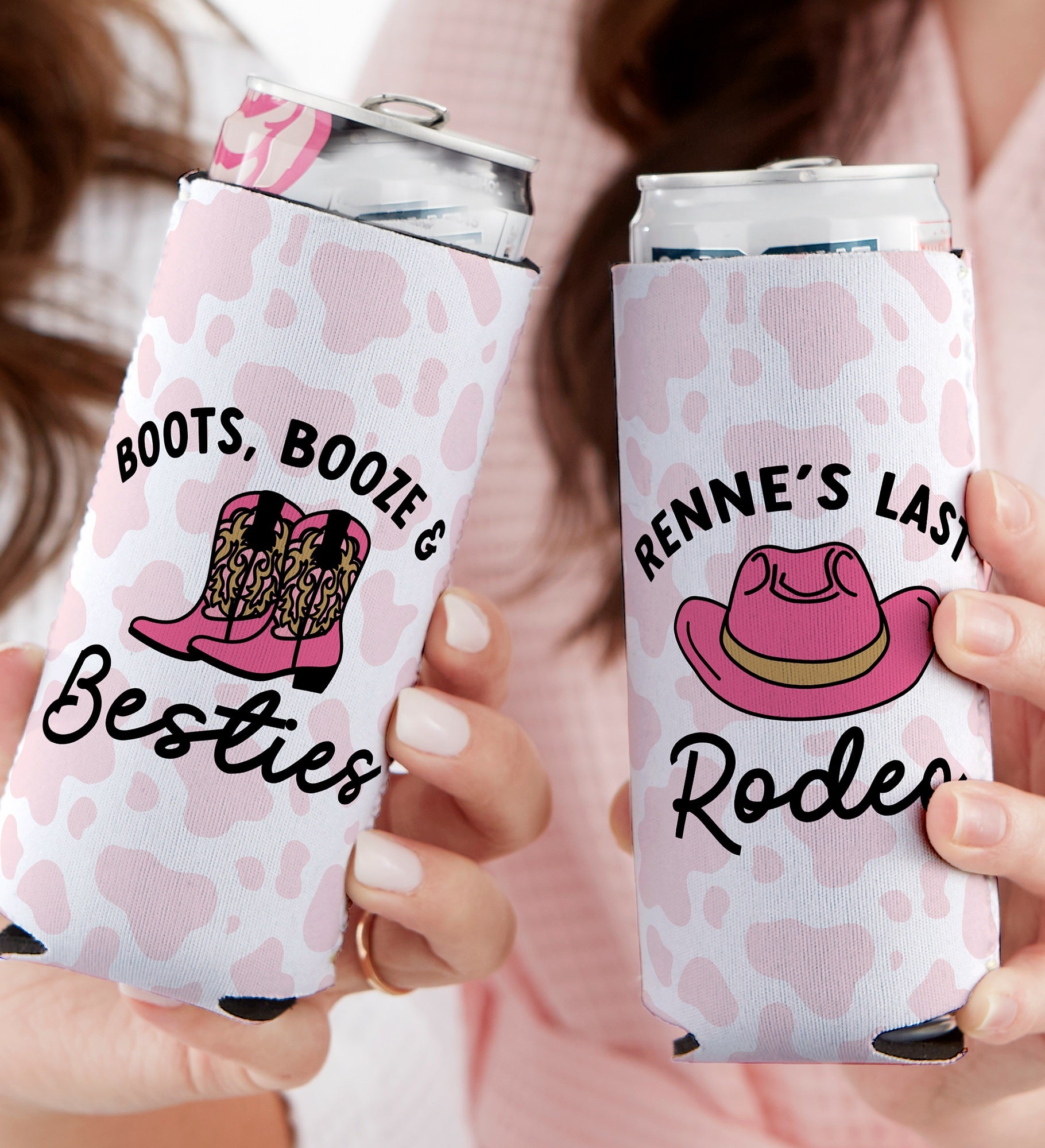Kittenish Western Cow Print Personalized Slim Can Cooler