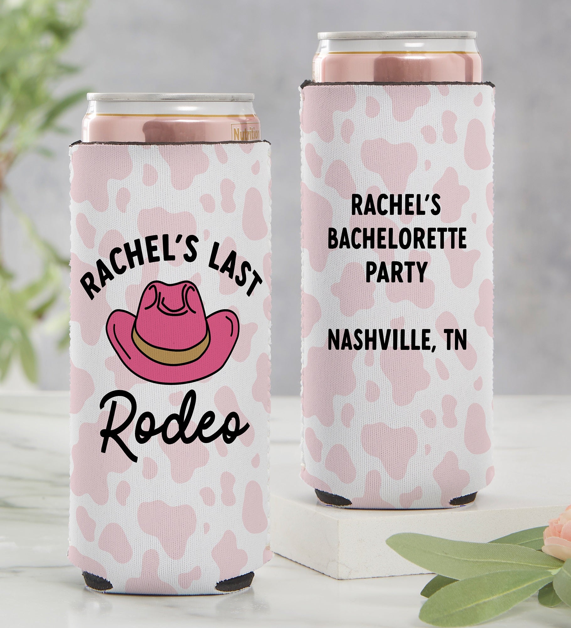 Kittenish Western Cow Print Personalized Slim Can Cooler
