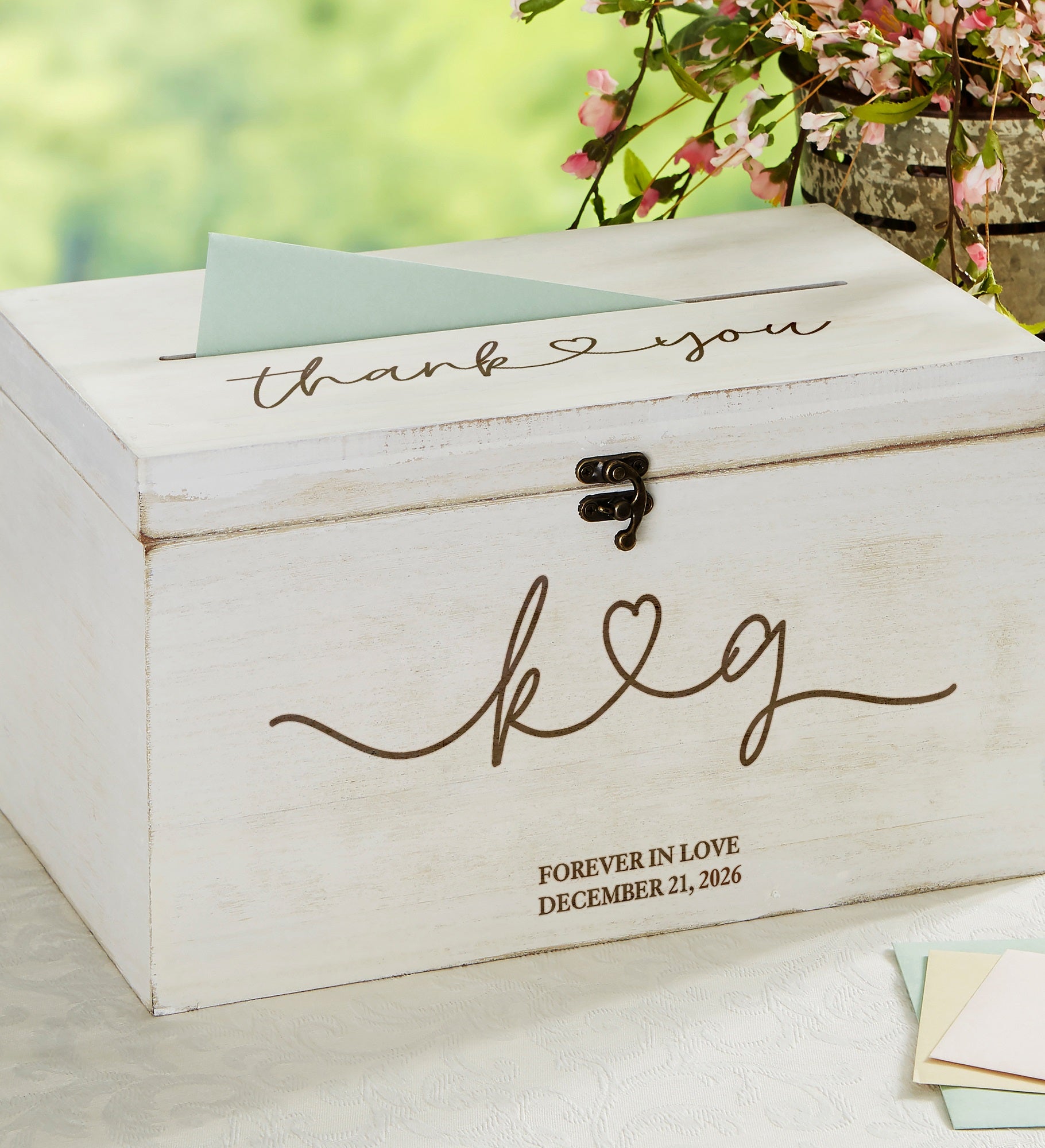 Kittenish Drawn Together By Love Engraved Wooden Wedding Keepsake Card Box