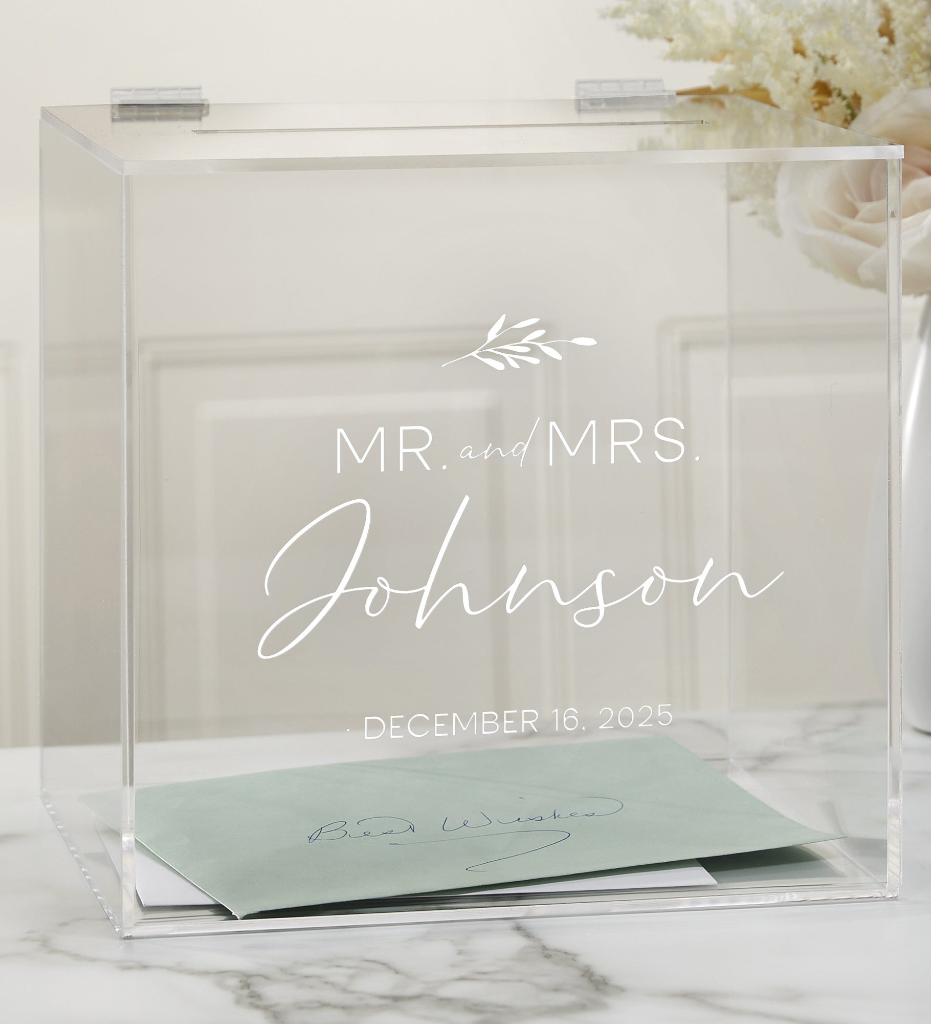 Kittenish Natural Love Engraved Wedding Acrylic Card Box