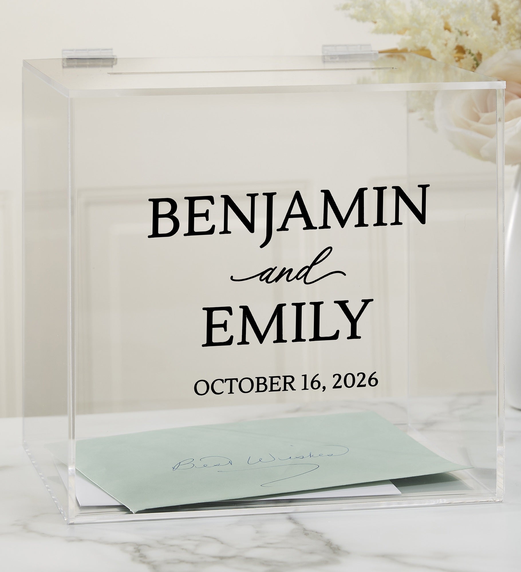 Kittenish Ever After Elegance Personalized Wedding Acrylic Card Box