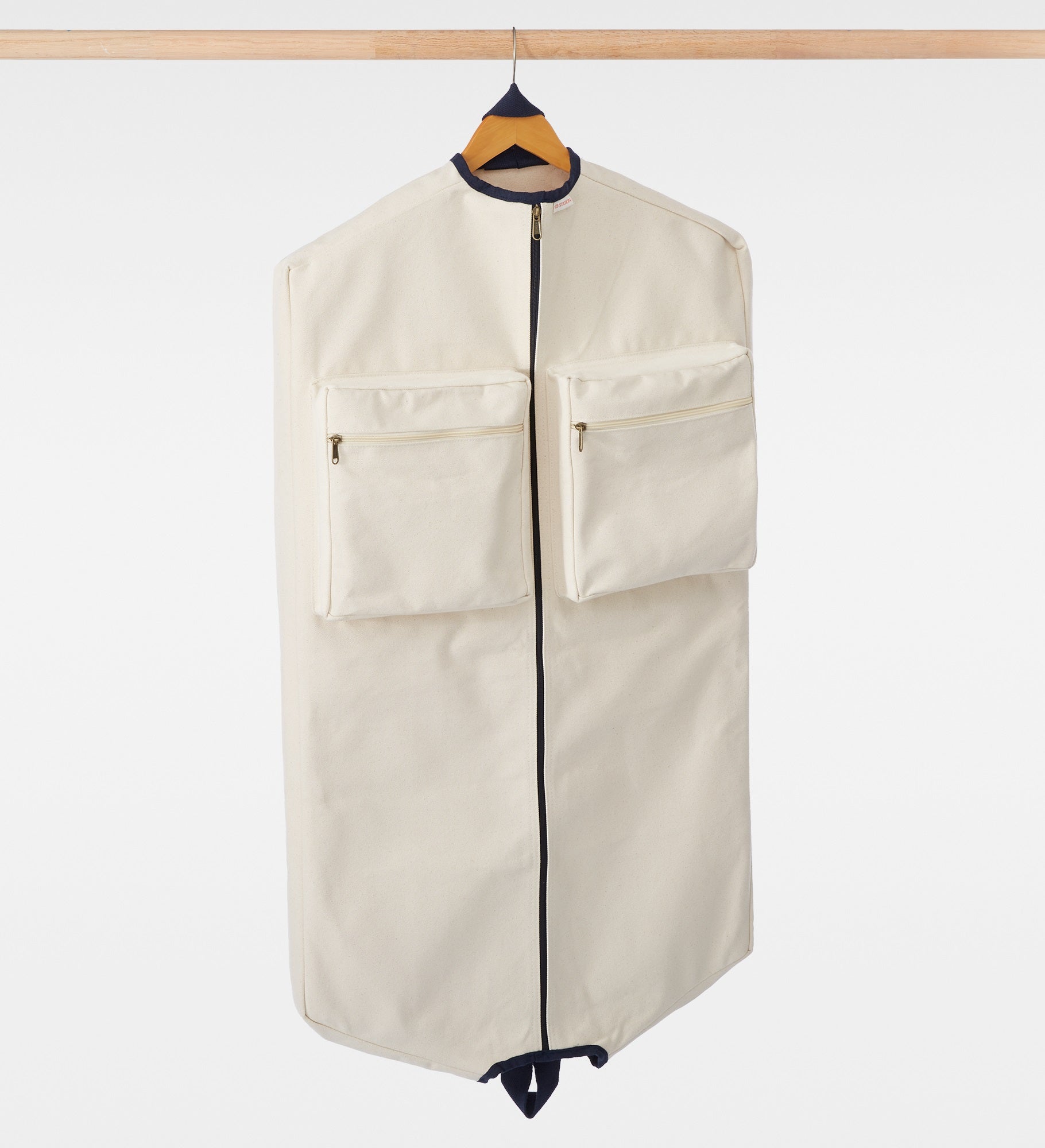 Kittenish Embroidered Canvas Stripe Garment Bag in Natural Ecru