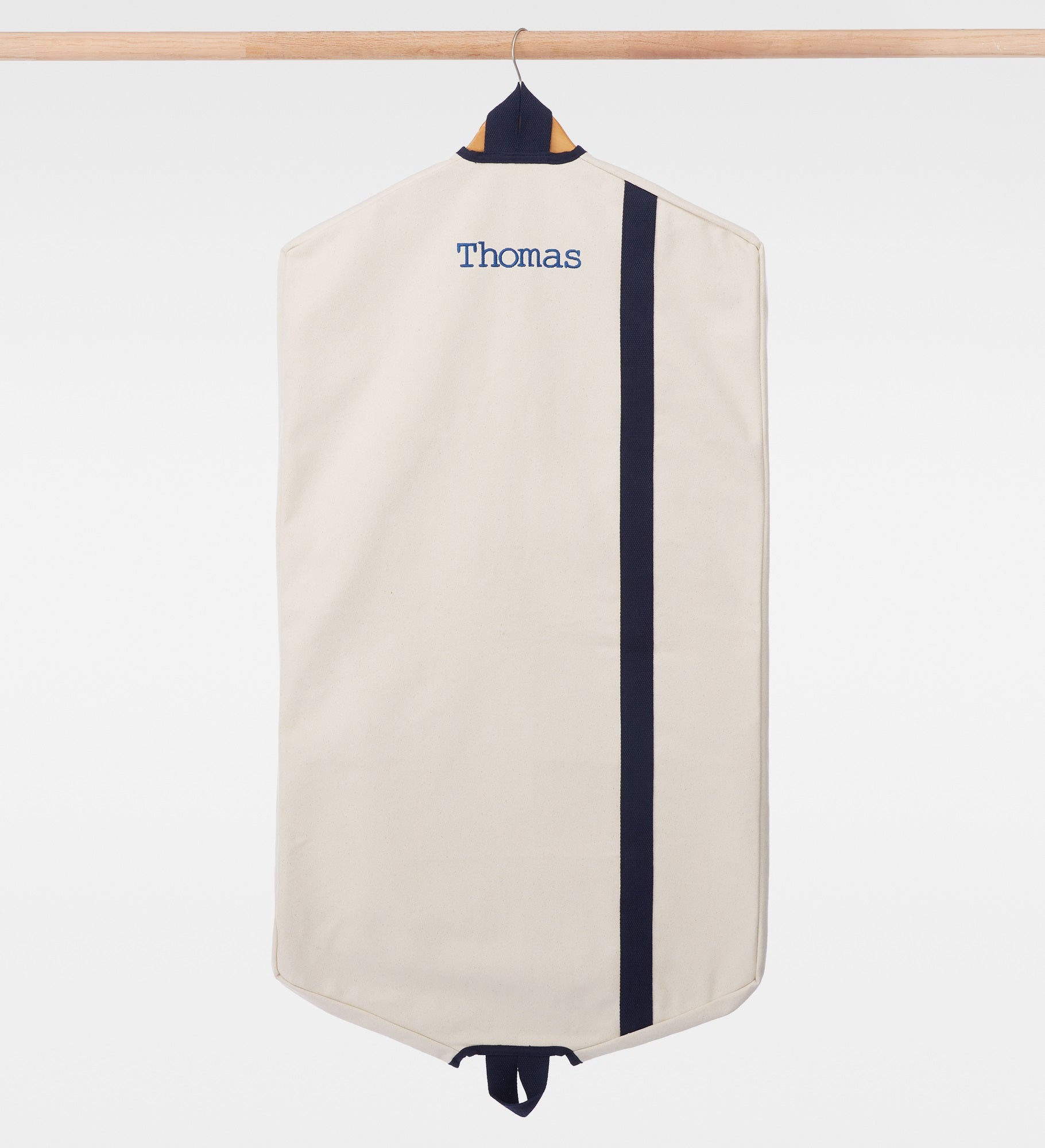 Kittenish Embroidered Canvas Stripe Garment Bag in Natural Ecru