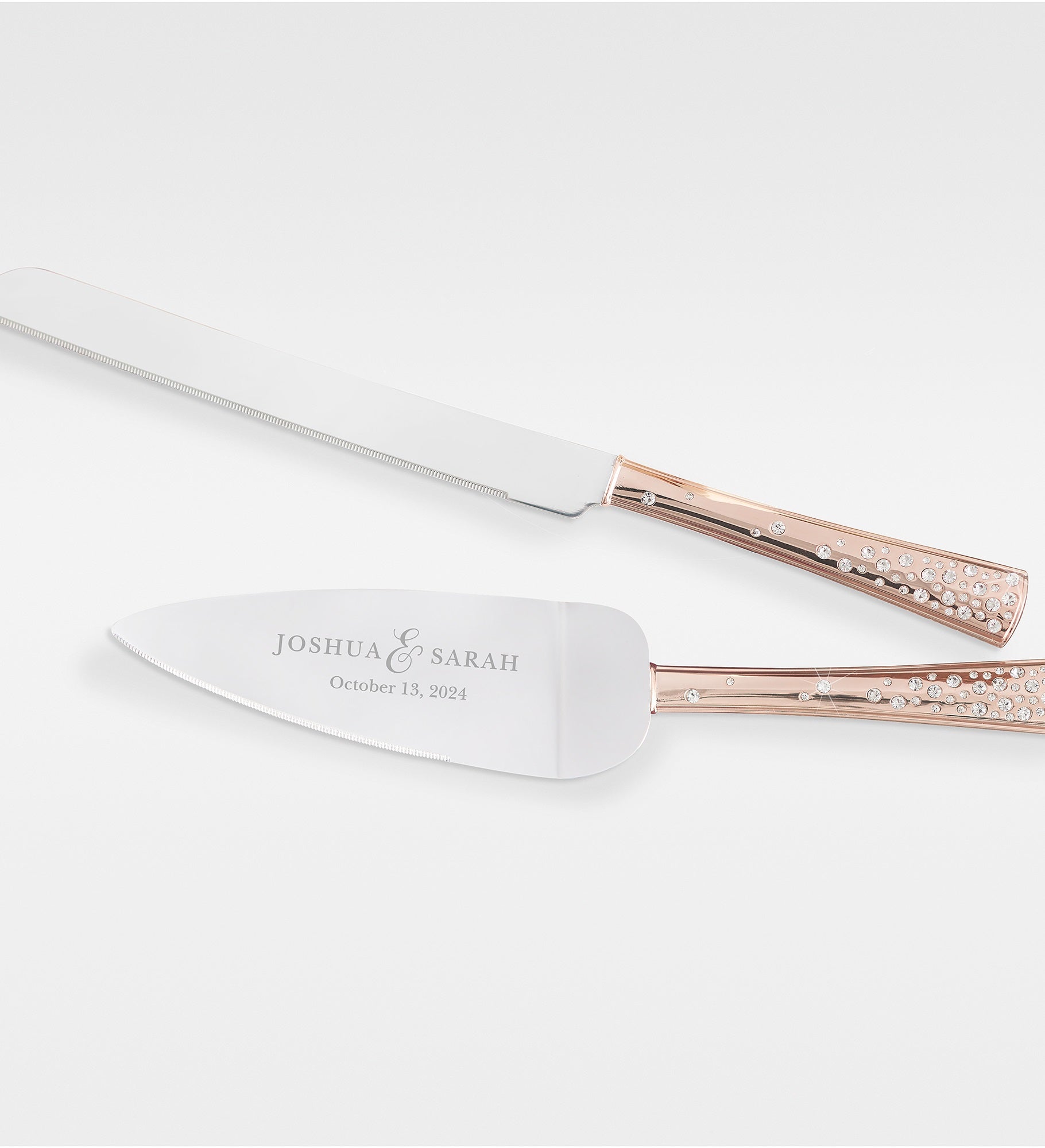 Kittenish Engraved Rose Gold Wedding Cake Knife & Server Set