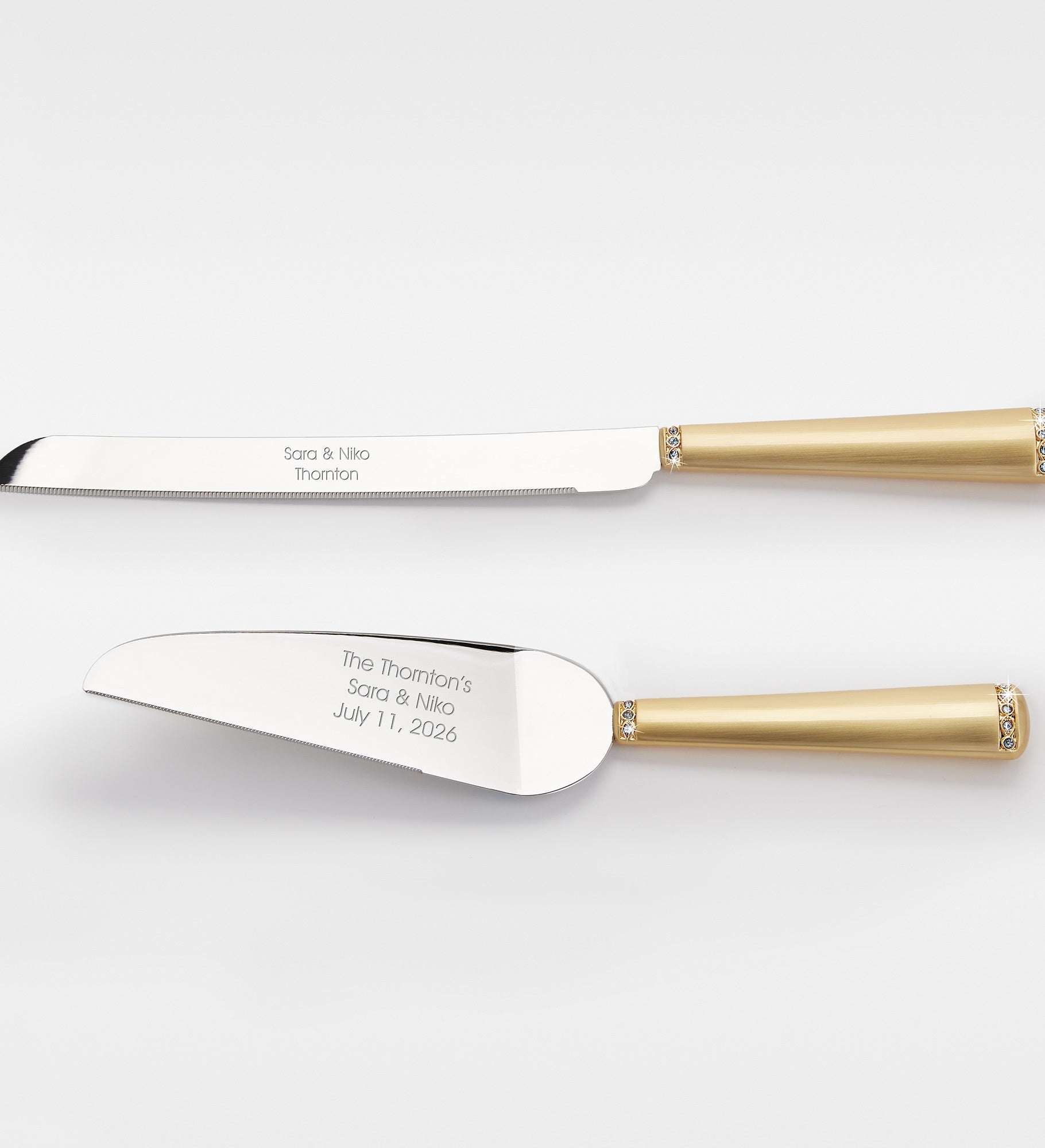 Kittenish Engraved Gold Princess Wedding Cake Server Set 