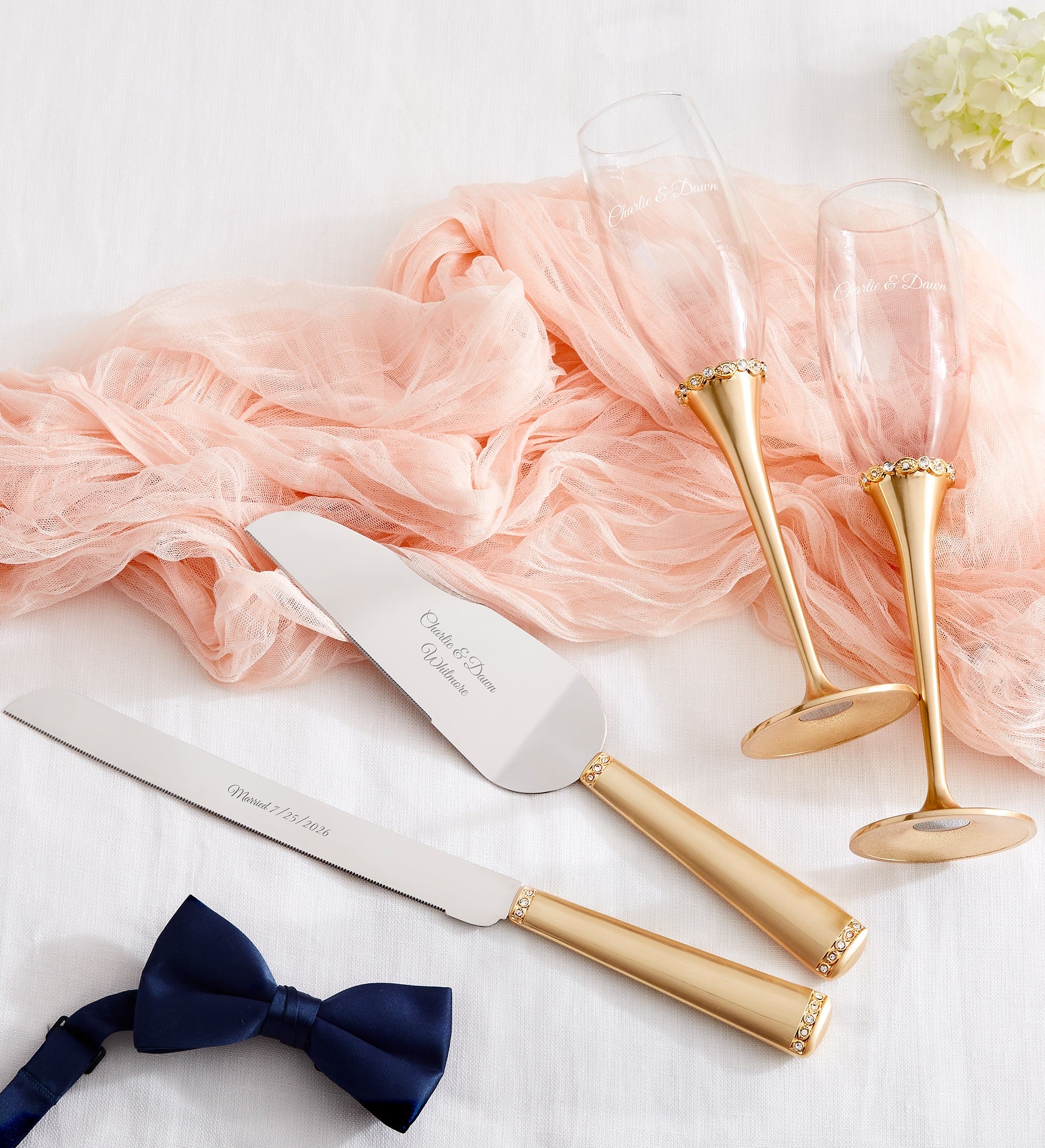 Kittenish Engraved Gold Princess Flute Set