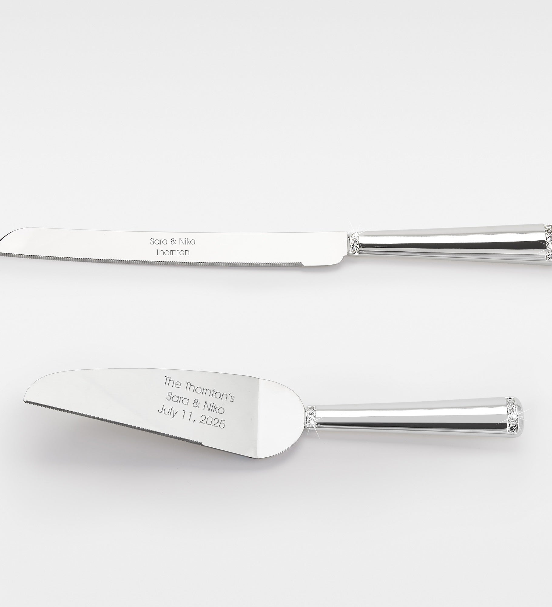 Kittenish Engraved Silver Princess Wedding Cake Server Set 