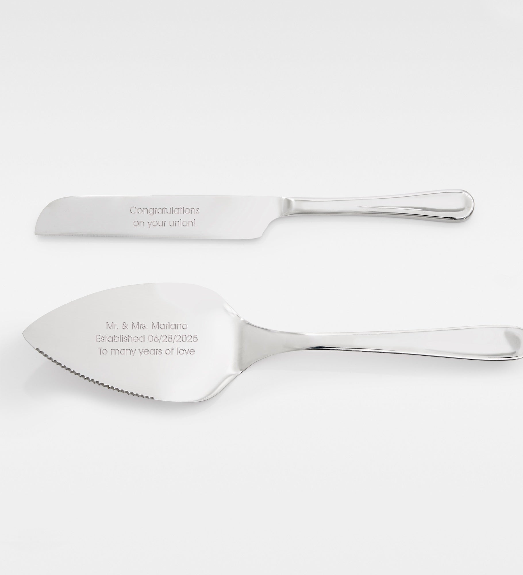 Kittenish Engraved Stainless Silver Cake Server Set