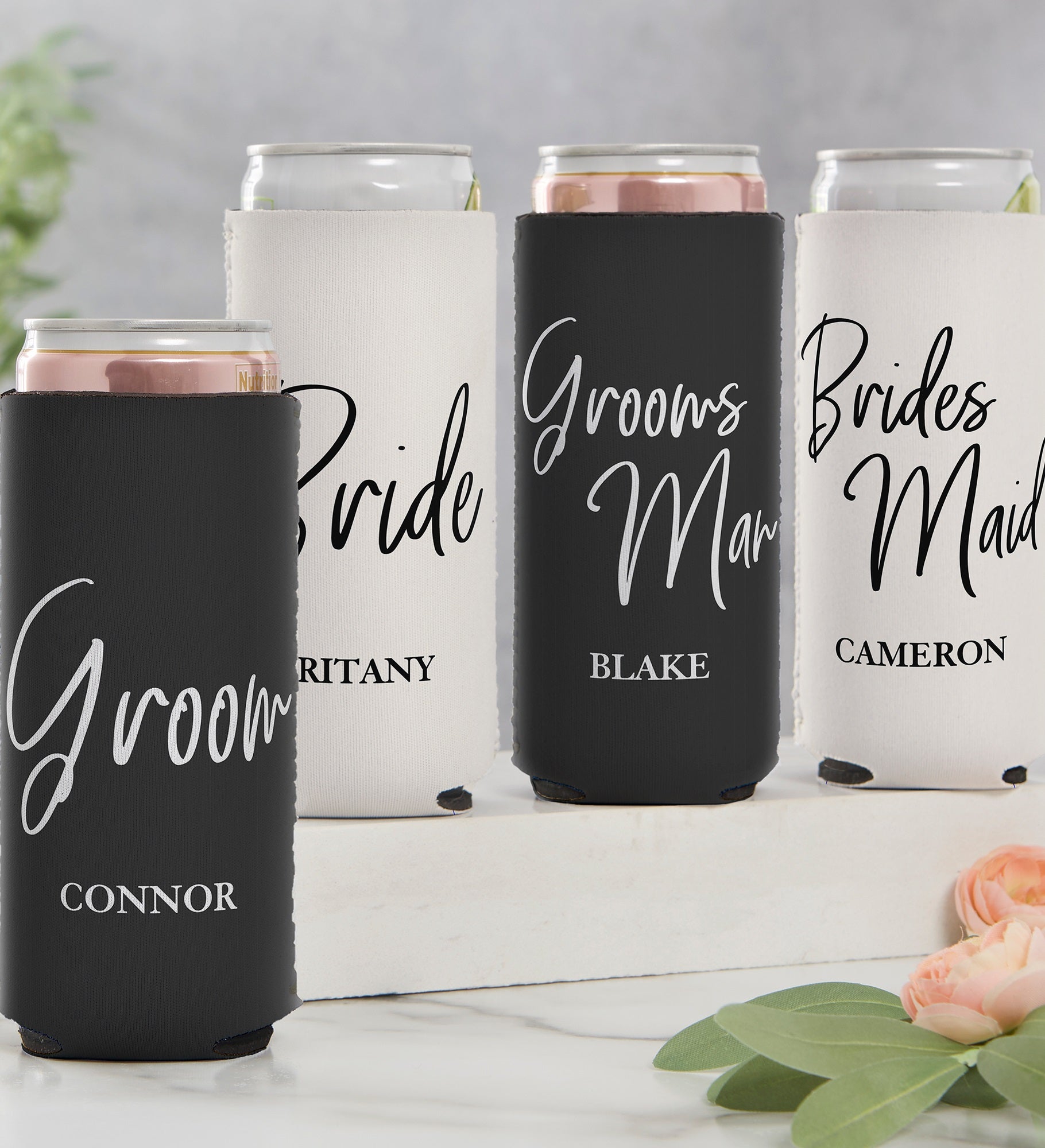 Kittenish Wedding Party Personalized Slim Can Cooler