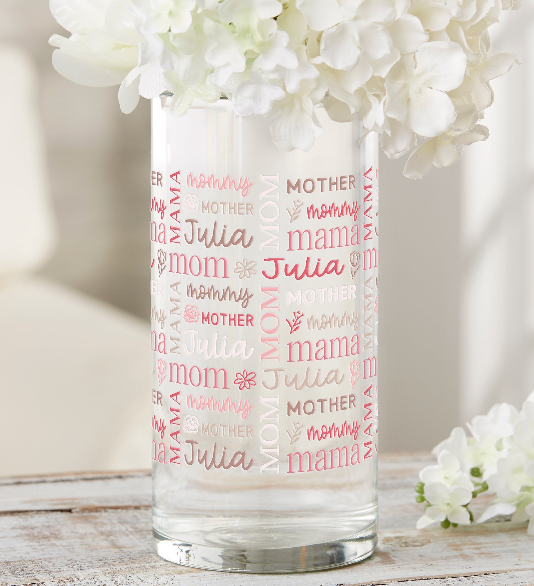 Kittenish Personalized Repeating Name Mother's Day Vase