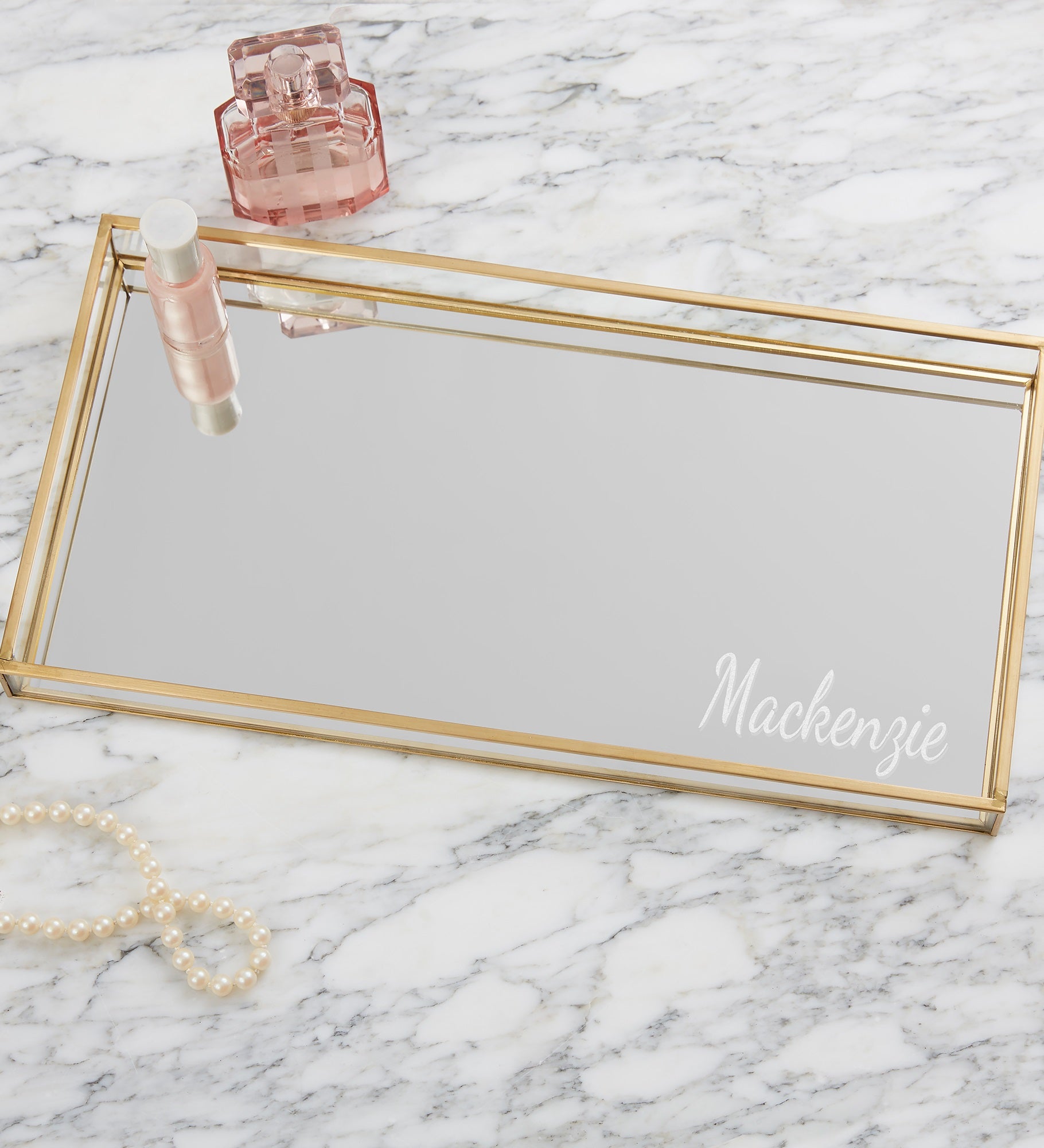 Kittenish Engraved Name & Monogram Mirrored Vanity Tray