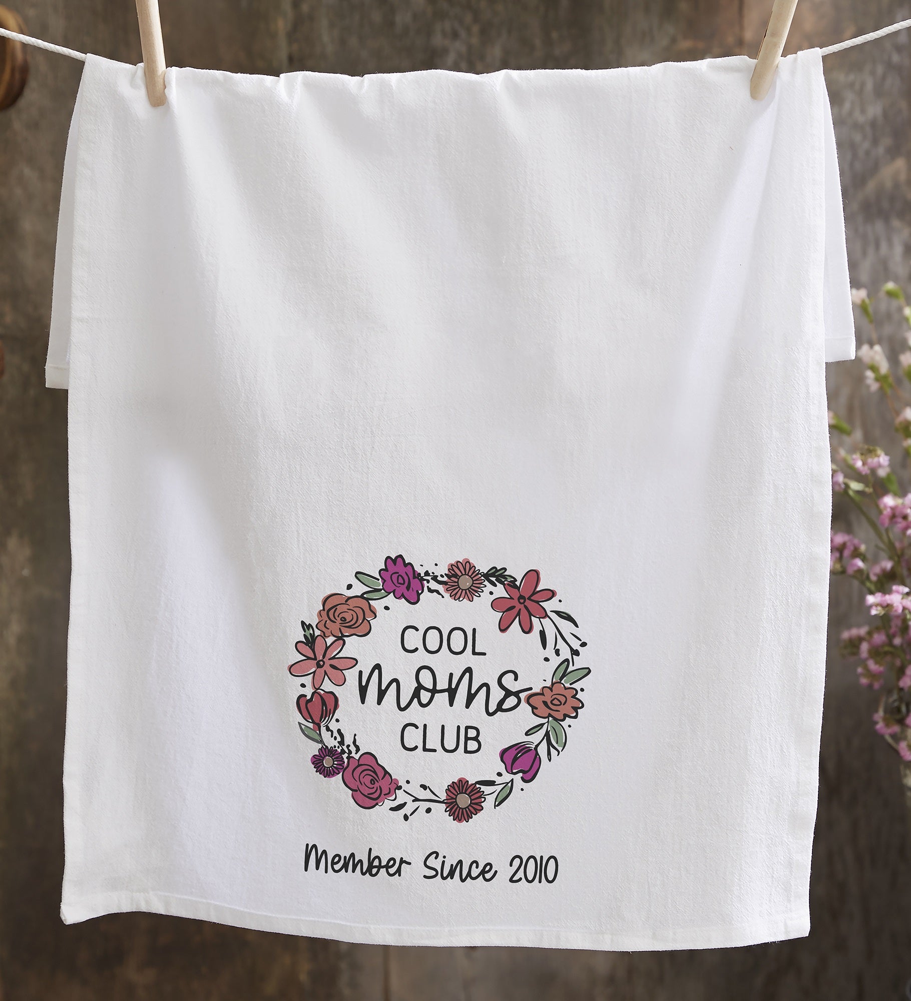 Kittenish Personalized Floral Wreath Mother's Day Flour Sack Towel