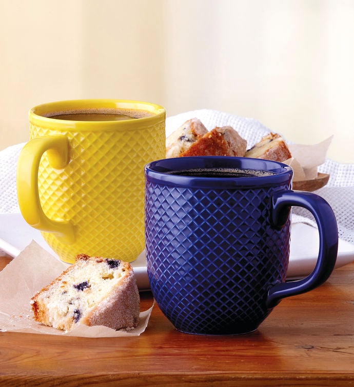 Blue and Yellow DiamondTextured Mug Duo